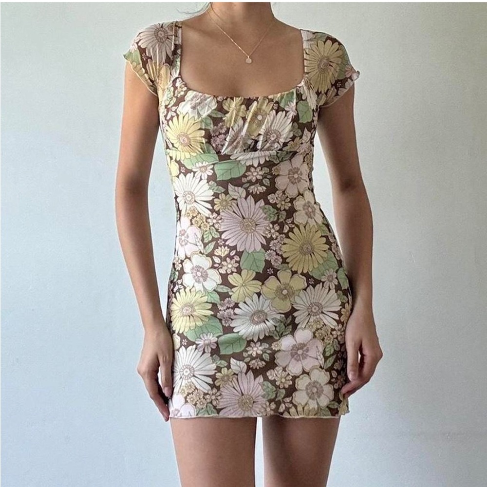 Rue 21 Bohemian Hippie Flower Power Cap Sleeve Dress Size S